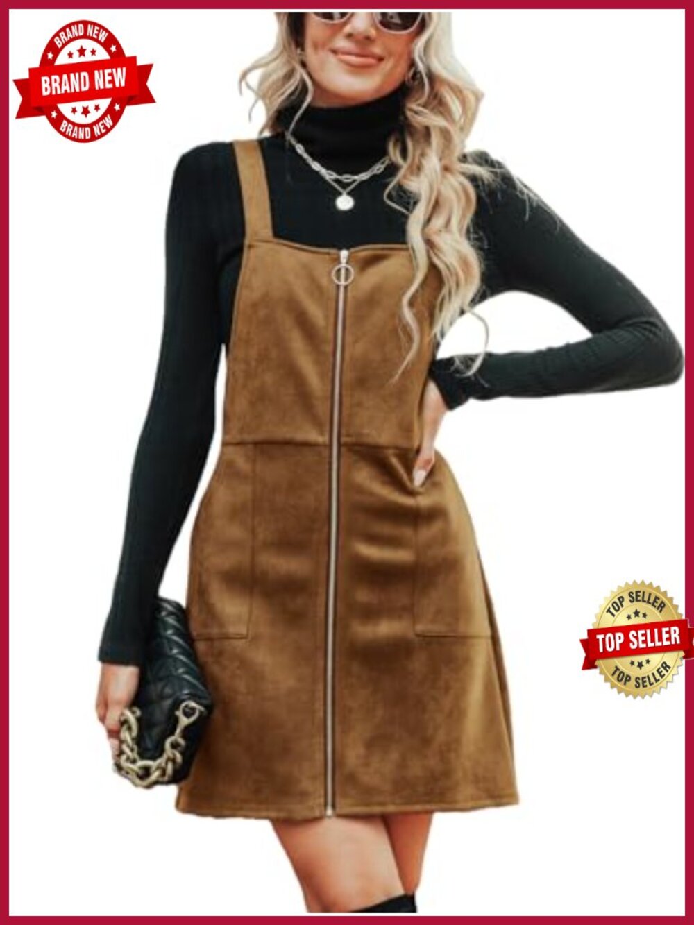 CUPSHE Faux Suede Mini Square Neck Dress A-Line with Pockets